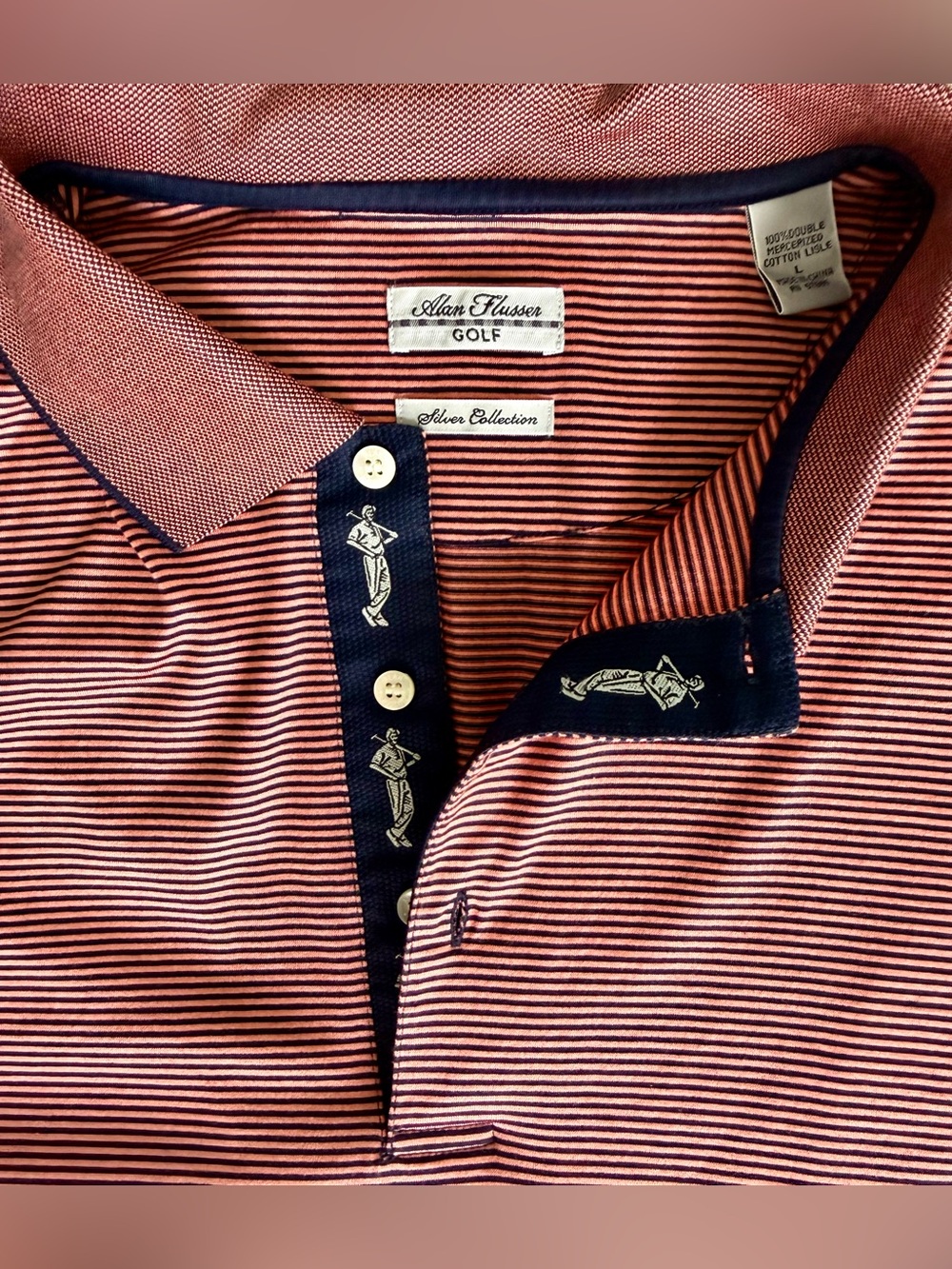 Alan Flusser Golf Silver Collection Polo L Mercerized Cotton Orange Black